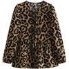 Generic Camicia a Righe con Papillon Manica a Sbuffo o Collo Camicia da Donna con Stampa Leopardata Primavera Estate Streetwear-Leopard-L