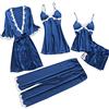 Generic Pigiama con Bottoni Donna Donne Lingerie Robes Set Pizzo Collo Deep-V 5 Pezzi Sexy Giarrettiera Body Donna Sleepwear Tuta Intera Donna Pigiama Pyjama Donna Lovable (Blue, M)