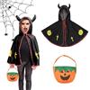 Amebleak Costume da Diavolo di Halloween, Mantello da Strega di Halloween, Mantello Demoniaco, Mantello per Bambini di Halloween con Borsa di Zucca, per Bambini Ragazzi Ragazze Costume Cosplay (nero)