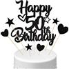 Conruich Decorazione per Torta di Compleanno 50 anni Uomo Donna, Cake Topper Happy 50th Birthday Nero, Torta Torta Stella Cuore Nero per Decorazione Festa 50 anni Compleanno Donna Uomo