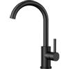 FORIOUS Rubinetto Lavello Cucina Nero, Miscelatore Cucina Girevole a 360° Monocomando Acciaio Inox con 1 Foro, Altezza del Beccuccio 230 mm, Natura