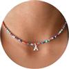 TINGN, Collana girocollo con perline colorate e iniziale, realizzata a mano, in stile bohémien, personalizzabile, per donne, ragazze e bambine, adatta come regalo di compleanno