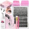 Qiveaory Kit di Estensione Ciglia 280Pcs 30+40D 12-18mm Singoli Cluster Ciglia con con Lash Bond and Seal Rimuovi Lashes Shampoo Pennello Pinzette False Lashes Brush mini Applicator