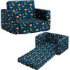 BEJOY - Divano letto pieghevole 2 in 1, poltrona per bambini,, per la cameretta, regalo di compleanno o per la giornata dei bambini, per bambine e bambini, blu marino con dinosauri