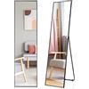 GYMAX 160 x 40 cm Specchio a Figura Intera ad Alta Definizione, 2 in 1 a Terra/da Parete, Specchio a Piantana con Cornice in Alluminio, per Camera da letto, Guardaroba (Nero)