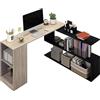 HOMCOM Scrivania Angolare Salvaspazio con Ripiano a S, Scrivania Moderna in Legno, 140x120x78 cm, Legno Naturale e Nero
