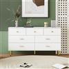PD1 Credenza Moderna con 7 Cassetti, Credenza Bianca per Soggiorno e Cucina, Maniglie e Gambe in Oro, Guida Scorrevole Liscia, 140x35x76 cm | Aosom Italy