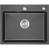 KINKIBOS Lavello da cucina in acciaio inox 304, 50 x 45 cm, colore nero, grigio, con foro per rubinetto e troppopieno (senza sifone), lavello da cucina, 1 vasca, rettangolare, lavello da cucina per