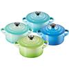 Le Creuset Set 4 Mini Cocotte in gres vetrificato, 250 ml, diameter 10 cm, Verde Palma,Blu Caribe,Blu,Blu Marsigli,Cool Mint, 79212105139100
