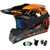UIGJIOG Casco Integrale Motocross, Omologato Stampa Floreale Verde e Arancione Set Con Occhiali Guanti Face Mask Include 4 Misure di Approvato DOT Casco Downhill,Arancia