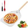 NZZVNZ Pala per Pizza, 39.5x30cm Pala per Pizza Forata con Manico in Legno e 1 Spazzole per l'olio, Professionale Raschietto per Pizza Forata in Alluminio per Pizze Pane Torta Fatte in Casa(Nero, 12 Pollici)