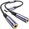MOSWAG Adattatore USB C Jack Splitter, Adattatore Splitter Jack USB C a Doppio Ingresso da 3,5 mm compatibile con Galaxy S24 S23 S22 S21 iPhone 16 Pro Max/16 Pro/16 Plus, Pixel 7 6 Pro 5