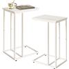 Aibiju Set di 2 Tavolini da Divano, Tavolino a Forma di C, Scrivania per Laptop Snack Coffee, Soggiorno, Camera da Letto, Marmo Bianco e Struttura in Metallo Bianco, YD-TM051W-2