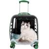 Sooar Trasportino per Gatti Rigido, Trasportino per Cani da Viaggio Traspirante, Trolley per Gatti Trasparente su Ruote, capacità di Carico Massima 10Kg (Color : Green Translucent)