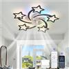 YFHKWJ Bambina Stella Ventilatore Da Soffitto Con Luce E Telecomando APP LED Dimmerabile RGB Lampadario Con Pale Ventilatore 6 Velocità Motore DC Per Cameretta Soggiorno Luce Funzione Memoria-Black