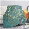 Kuiaobaty Coperta invernale in pile Van Gogh grande coperta in morbido tessuto in microfibra vintage floreale Art Design coperta per letto, fiori di mandorlo