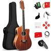 Vangoa Chitarra a 12 Corde Elettroacustico 4/4 Legno di sapelli Dodici Corde Chitarra con Equalizzatore a 4 Bande, Marrone