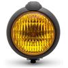Alchemy Parts Fari Moto Classico Custom Nero con Lenti Gialle - per Bobber Chopper Scrambler Cafe per Moto - 12V 35W