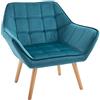 HOMCOM Poltroncina da Camera Design Scandinavo, Poltrona in Velluto e Legno, Color Petrolio, per Soggiorno o Ufficio, 67x61.5x71cm