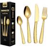 Wivico Posate Oro,Set Posate 6 Persone,24 Pezzi Set Posate Acciaio Inox,Posate Dorate Set Forchette Cucchiai e Coltelli,Coltello,Forchetta, Cucchiaio,Posate Colorate,Lavabile in Lavastoviglie