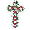DRW Croce di Fiori Artificiali Cimitero, Santi, Anniversari Rose Bianche e Rosse 83x55x15 cm