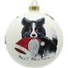 VITBIS - Palline di Natale in vetro, 12 cm, soffiate a bocca, decorate a mano e realizzate a mano, decorazione per albero di Natale - Colore bianco opaco con decorazione Border Collie