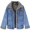 Generic Parka da donna in caldo pile Sherpa top maglione da donna caldo vintage button down invecchiato corto denim giacca di jeans cappotto con tasca giacche per il freddo, Blu, XL