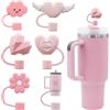 Ruzister 6 coperture per cannucce in silicone, adatte per Stanley Cup, graziosa cannuccia rosa, compatibile con bicchieri da 30 e 40 oz, con manico, 10 mm, 0,4 pollici