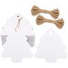 G2PLUS Etichetta a Forma di Albero di Natale Etichette in Carta Kraft,Etichette Regalo Bianco 6x6.5CM Etichette di Natale con Spago per il Calendario dell'Avvento e Regali di Natale