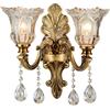 WayLuoung Lampada Da Parete Floreale Vintage 2 Testa Paralume In Vetro Cristallo Applique Parete Lampada Parete In Metallo Con Decorazione Color Bronzo Dorato Retrò Comodino (Base E14 Senza Lampadina)