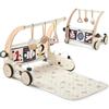 OESSUF 3-in-1 Baby Play Gym Mat 0-12 mesi, Baby Walker & Sensory Acitvities in legno cotone neonato Push Walker Floor Playmat per bambini ragazze e giocattoli di apprendimento precoce