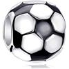 CRISNATA Fascino Calcio, Fascini Palla da Calcio, Compatibile con Bracciale/Collana Pandora Sport, Perline Rotonde in Argento Sterling 925 con Smalto Nero, Regalo Festa del Papà per Figlia/Figlio