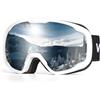 VICTGOAL Maschera da Sci Uomo Donna, Occhiali da Sci Anti-UV Protezione Anti-Nebbia, OTG Progettato Occhiali Lente Sferica per Gli Sport Invernali Neve Sci Snowboard (Bianco)