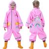 Bluesaly Domueay Impermeabile Cappotto di Pioggia Bambini Antipioggia con Cappuccio Trasparente Portatile Giacche Mantella Cappello a Tesa Sportive Jogging Poncho Ragazza Ragazze 2-4 Anni, Unicorno Rosa