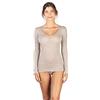 EGI Luxury Wool Silk Seta Scollo a V Manica Lunga Top orgogliosamente Made in Italy - Beige - Small/Medium