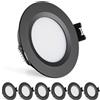 Gr4tec Faretti LED Da Incasso 12V Nero, 6 x 3W Lampada da Lavello 3000K Bianco Caldo, IP44 Faretto LED Incasso Dimmerabili 12V ultrasottili 12mm, Foro 58-62mm Per Cucina Guardaro