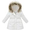 UnoSheng Giubbotto di piumino per bambini, per l'inverno, spesso, caldo, antivento, con cappuccio, per l'outwear, bianco, 10-11 anni