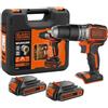 BLACK+DECKER, TRAPANO/AVVITATORE BRUSHLESS A PERCUSSIONE CON DOPPIA BATTERIA 18V LITIO 1.5Ah. 2 BATTERIE 18V - 1.5Ah. BL188KB-QW