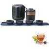 HERCHR Teiera da Viaggio in Ceramica Cinese Kung Fu, Mini Set da Tè da Viaggio in Porcellana Anti-scald Set da Teiera da Viaggio Portatile con Borsa per Infusore per Tè(Nero, 4 Tazze)