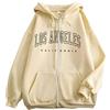 Generic Felpa con cappuccio da donna Los Angeles College cerniera gotica pullover felpe autunno tinta unita cardigan con cappuccio vestibilità ampia Los Angeles California manica lunga zip up lettera casual