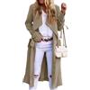 Zunlethian Trench da donna elegante Trench classico a vita lungo cappotto primaverile e autunnale giacca da lavoro di transizione moda Casual Trench alla moda (Kaki,L)