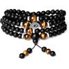 COAI Collana Mala 108 Grani, Bracciale Occhio Turco Multistrato 108 Perle in Pietre Naturali, Rosario Tibetano con Perline di Onice Opaco e Occhio di Tigre, Rosario Collana Uomo Donna