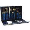 rismart 24 Pezzi Set di Posate Argenteria Acciaio Inossidabile Include Tavolo Coltello, Cucchiai da tè e caffè, Forchette, Servizio per 6 Oro Blu