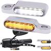 JMTBNO Cromo Frecce LED Moto Manubrio Indicatori di Direzione Indicatori Luminosi Mini DRL Luci di Marcia Diurna Alluminio Bianco Ambra Omologate Universale 12V M8 per Cruiser Chopper Scooter Quad