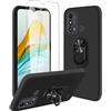 JDXHFF Cover Compatibile con ZTE Blade A53 (6.52) Nero e Staffa Girevole a 360° e Pellicola Protettiva in Vetro Temperato - Custodia Morbido Silicone Protettivo TPU Case Black