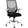 Vinsetto Sedia da Ufficio Ergonomica ad Altezza Regolabile con Braccioli Ribaltabili, Sedia Scrivania Imbottita Girevole a 360° con Funzione Dondolo, in Tessuto Effetto Lino, Nero