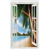 ABAKUHAUS Spiaggia Tenda da Doccia Stalla Nautical Paesaggio Sabbia, Set per Il Bagno in Tessuto con Ganci, 120 cm x 180 cm, Avorio Verde