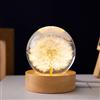 MARZIUS Luce notturna a sfera di cristallo a forma di fiore, lampada da notte a sfera in vetro da 6.1 cm con base Woodern, decorazioni regalo per uomini, donne, ragazze, adolescenti (tarassaco)