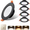 Sweier Faretti LED da Incasso per Cartongesso Nero 220V, 7W 600LM Faretti da Incasso Soffitto, Regolabile Caldo 3000K Neutro 4000K Freddo 6000K Faretto Incasso Bagno IP44, Foro Ø90-100mm, Set di 5