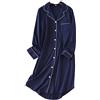 DSKK Camicia da Notte da Donna Invernale in Cotone con Bottoni Manica Lunga Sexy da Notte Elegante e Comoda Camicia da Notte (Blu,L)